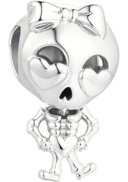 Hareketli Fiyonklu Iskelet Kız Charm | 925 Ayar Gümüş