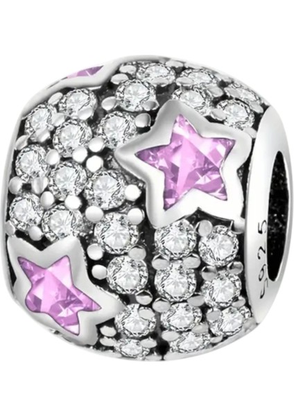 Işıltılı Pembe Yıldızlar Charm | 925 Ayar Gümüş