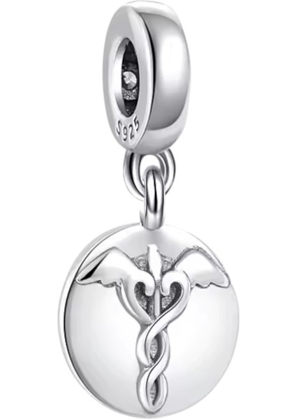 Stetoskop ve Tıp Arması Charm | 925 Ayar Gümüş