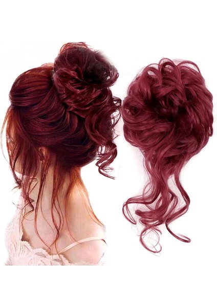 Saçlı Lastikli Kuyruklu Topuz Toka - Kızıl
