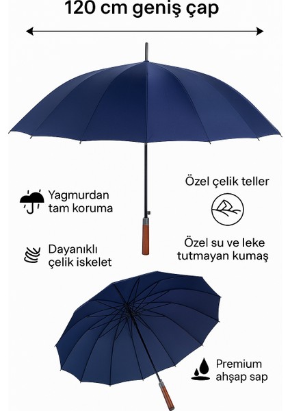 Premium 8 Telli Boy Şemsiye – Rüzgar Dayanıklı, Çelik Gövdeli, Ahşap Saplı modelleri
