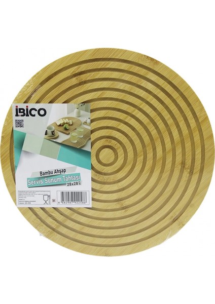 Yuvarlak Çap: 28CM Çift Taraflı= Düz - Kanallı Ahşap Bambu Servis Sunum Tahtası Tepsi (4887)