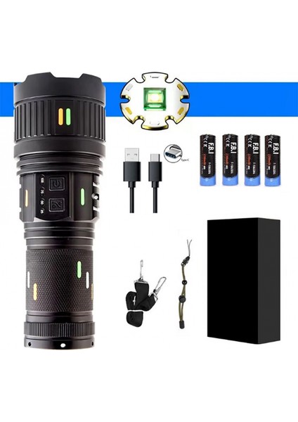 Pro F-3001 Alüminyum Tg LED Güç Göstergeli Type-C Şarjlı El Feneri 100 W