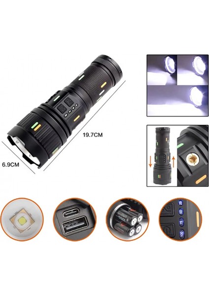 Pro F-3001 Alüminyum Tg LED Güç Göstergeli Type-C Şarjlı El Feneri 100 W fiyatları