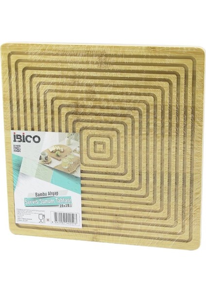 Kare Çift Taraflı=düz - Kanallı Ahşap Bambu Sunum Tepsi 28X28CM (4887)