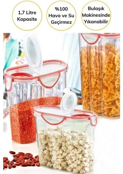Kilitli Kapaklı Contalı Hava,su Sıvı Geçirmez 1,7 Litre Erzak Saklama KABI-SA585