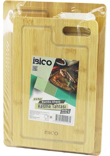 2pcs Setd.dörtgen Kenarlı - Oval Delikli Ahşap Bambu Kesim Panosu - Kesme Tahtası 18X28X1CM--22X32X1CM (4887)