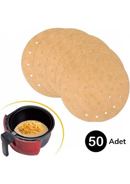 50 Adet Air Fryer Pişirme Kağıdı Tek Kullanımlık Hava Fritöz Yapışmaz Yağlı Kağıt Delikli Model (4887)
