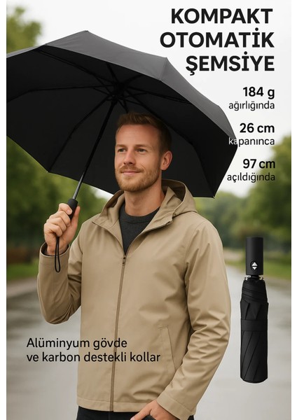 Unisex Siyah Tam Otomatik Şemsiye – 8 Telli, Rüzgarda Kırılmayan, Dayanıklı, Kılıflı Kompakt Şemsiye indirimleri