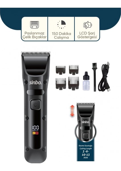 USB Şarjlı - LCD Göstergeli Saç - Sakal Kesme Traş Makinesi SHC-1911 (4887)