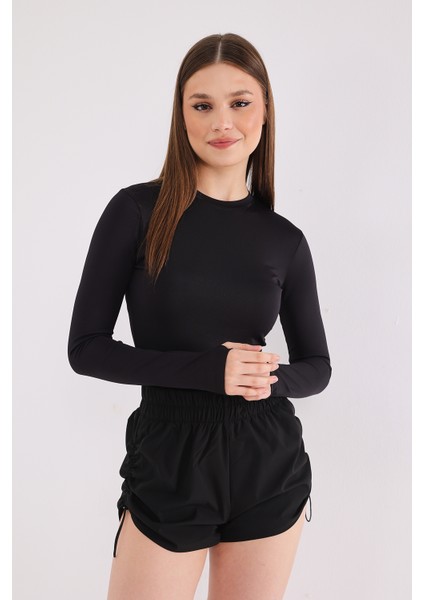 Relay Kadın Uzun Kollu Koşu Spor Body Siyah