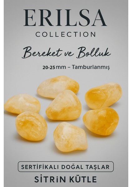 Sertifikalı Tamburlanmış Doğal Sitrin Taşı Kütle (20-25 Mm) – Bereket ve Bolluk Taşı