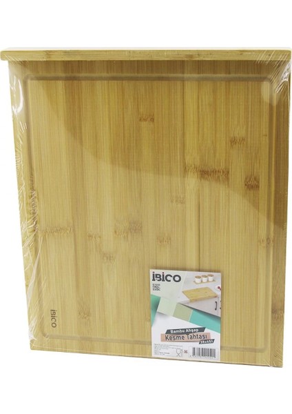 38X45CM Ahşap Bambu Kesim Panosu - Kesme Tahtası Tezgah Üstü Kanallı - Kenar Destekli (4887)