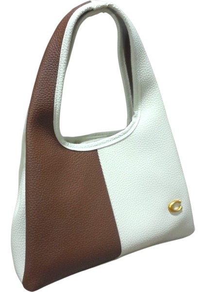 Kahverengi-Beyaz Çift Renk, Spor Görünümlü Şık ve Zarif Omuz Çantası modelleri