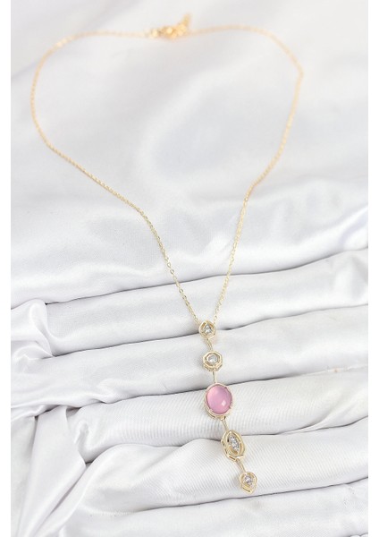 Pirinç Zincir Pembe Gold Renk Zirkon Taşlı Y Kolye - TJ-BKO10554 fiyatları
