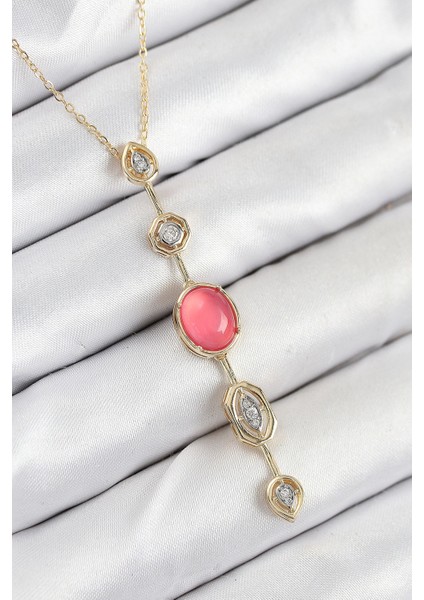 Pirinç Zincir Pembe Gold Renk Zirkon Taşlı Y Kolye - TJ-BKO10556