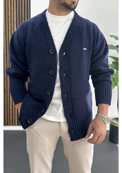 Erkek Düğmeli Rahat Kesim Hırka Lacivert EDW416