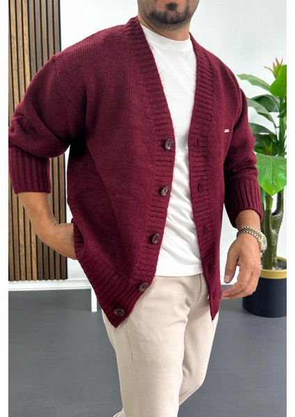 Erkek Düğmeli Rahat Kesim Hırka Bordo EDW416 fiyatları