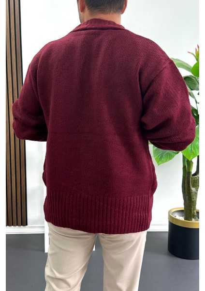 Erkek Düğmeli Rahat Kesim Hırka Bordo EDW416 modelleri