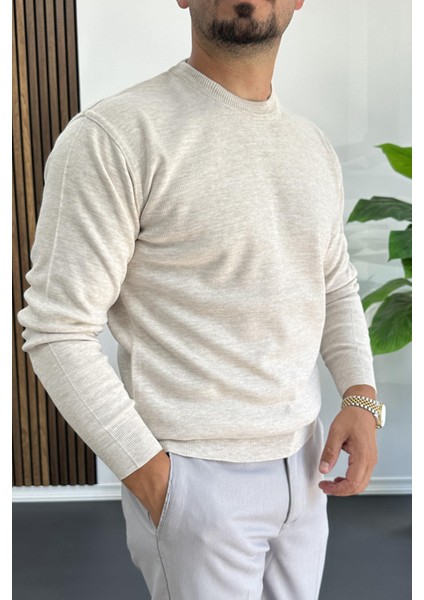 Erkek Bisiklet Yaka Normal Kalıp Kazak Krem EDW410 fiyatları