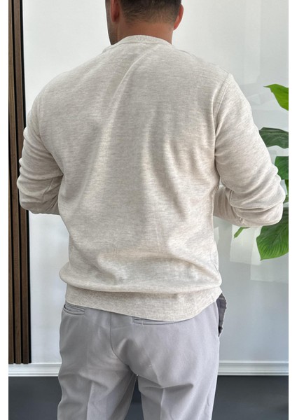 Erkek Bisiklet Yaka Normal Kalıp Kazak Krem EDW410 modelleri