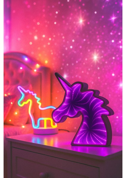 Unicorn Neon ve Aynalı Unicorn LED Gece Lambası