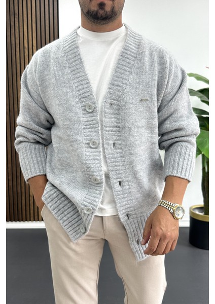 Erkek Düğmeli Rahat Kesim Hırka Gri EDW416