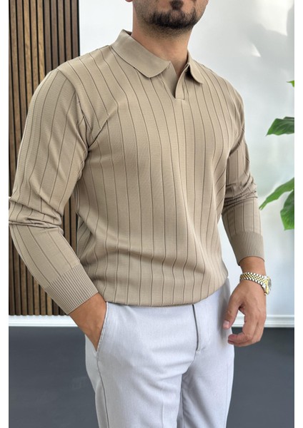 Erkek Açık Yaka Normal Kalıp Kazak Vizon EDW412 fiyatları