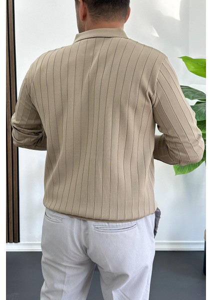 Erkek Açık Yaka Normal Kalıp Kazak Vizon EDW412 modelleri