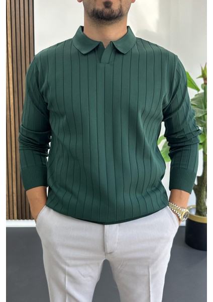 Erkek Açık Yaka Normal Kalıp Kazak Yeşil EDW412