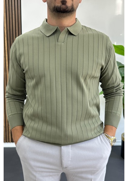 Erkek Açık Yaka Normal Kalıp Kazak Haki EDW412