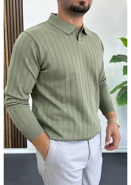 Erkek Açık Yaka Normal Kalıp Kazak Haki EDW412 fiyatları