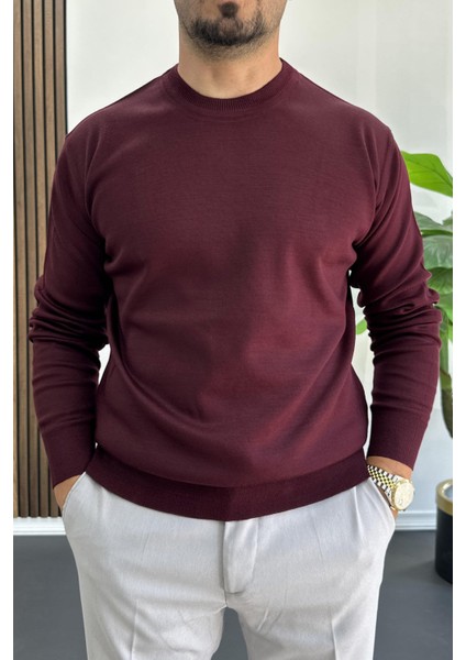 Erkek Bisiklet Yaka Normal Kalıp Kazak Bordo EDW410