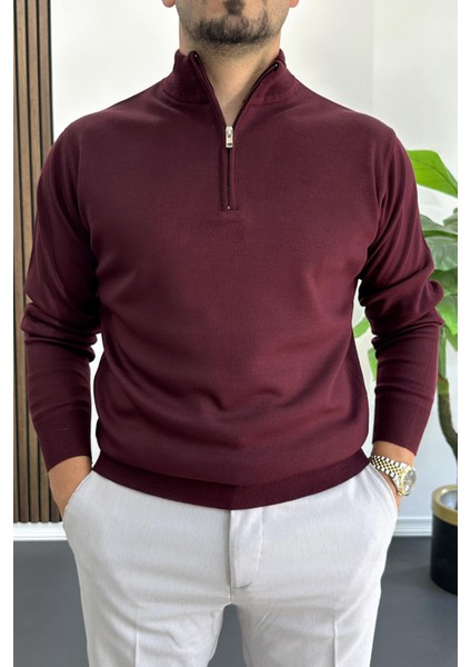 Erkek Yarım Fermuarlı Normal Kalıp Kazak Bordo EDW411 fiyatları