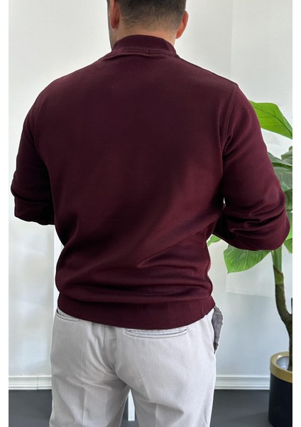 Erkek Yarım Fermuarlı Normal Kalıp Kazak Bordo EDW411 modelleri