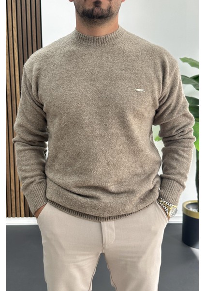 Erkek Bisiklet Yaka Buklet Kumaş Kazak Kahverengi EDW419 fırsatları