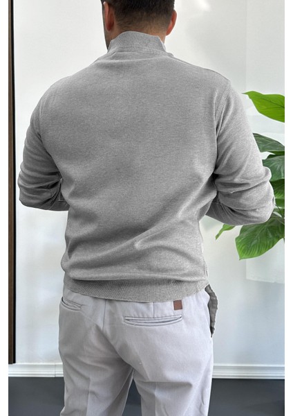 Erkek Yarım Fermuarlı Normal Kalıp Kazak Gri EDW411 modelleri