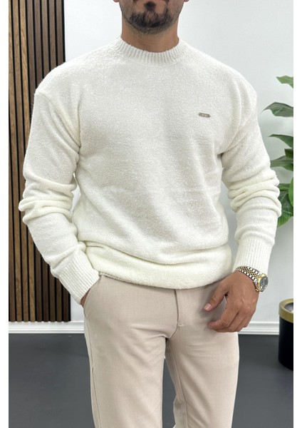 Erkek Bisiklet Yaka Buklet Kumaş Kazak Beyaz EDW419 fiyatları