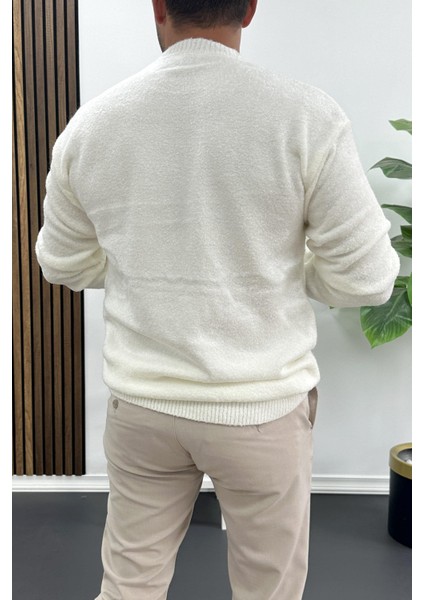 Erkek Bisiklet Yaka Buklet Kumaş Kazak Beyaz EDW419 modelleri