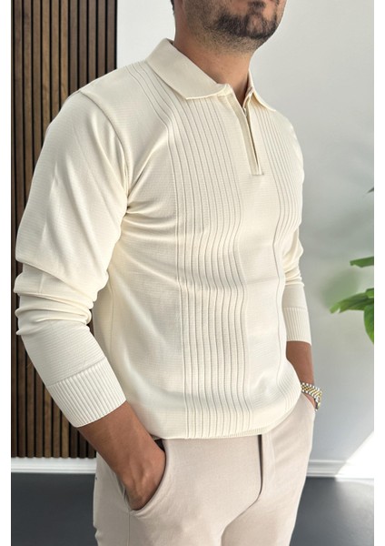 Erkek Çizgi Desenli Normal Kalıp Kazak Krem EDW422 fiyatları