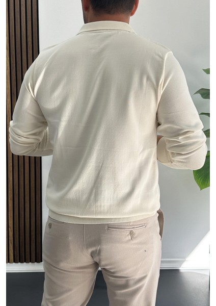 Erkek Çizgi Desenli Normal Kalıp Kazak Krem EDW422 modelleri