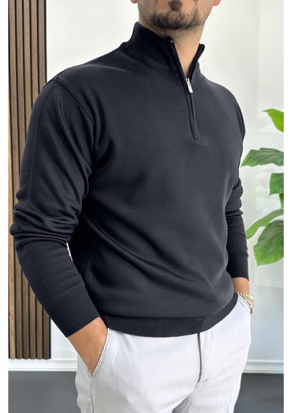 Erkek Yarım Fermuarlı Normal Kalıp Kazak Lacivert EDW411