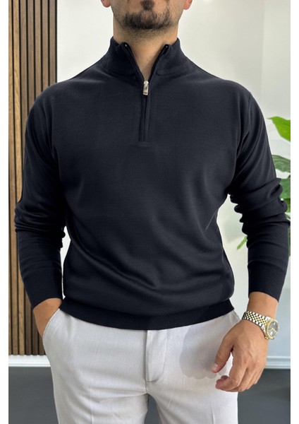 Erkek Yarım Fermuarlı Normal Kalıp Kazak Lacivert EDW411 fiyatları