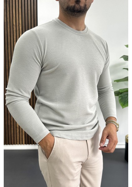 Erkek Oval Kesim Bisiklet Yaka Mevsimlik Sweatshirt Gri EDW421 fiyatları