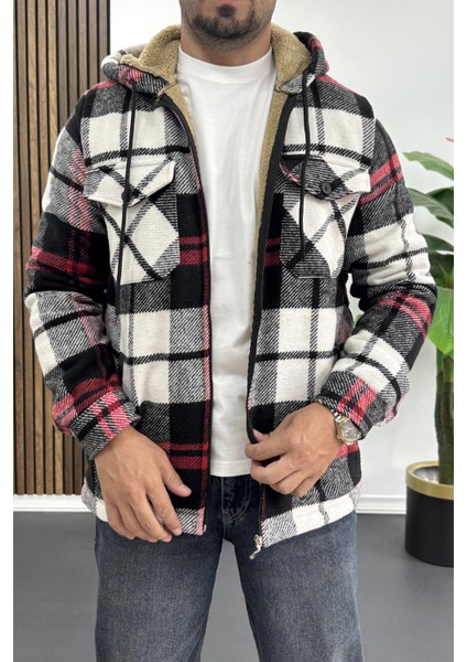 Erkek Içi Kürklü Kapüşonlu Ceket Beyaz EDW418