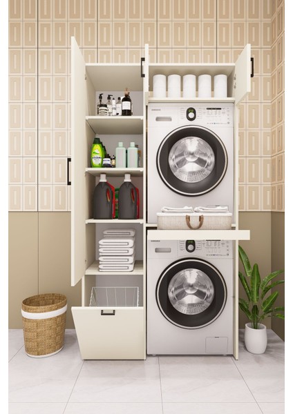 Mdf Çamaşır Makinesi ve Kurutma Makinesi Dolabı Kirli Sepetli Aytaşı fiyatları