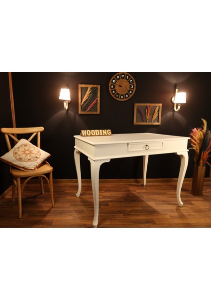 120 cm Çekmeceli Masif Beyaz Çalışma Masası