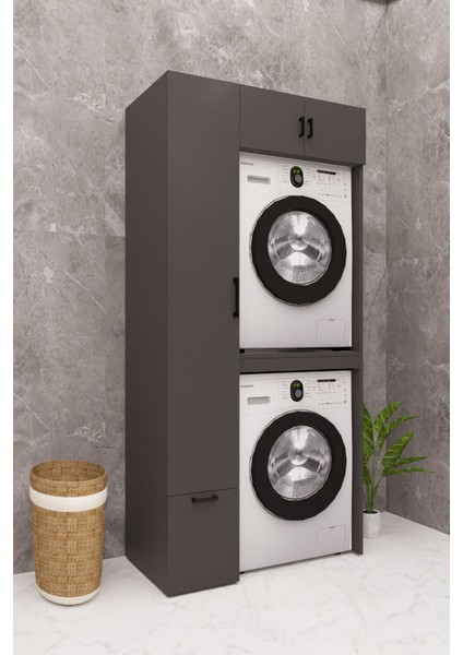 Mdf Çamaşır Makinesi ve Kurutma Makinesi Dolabı Çekmeceli Antrasit fiyatları