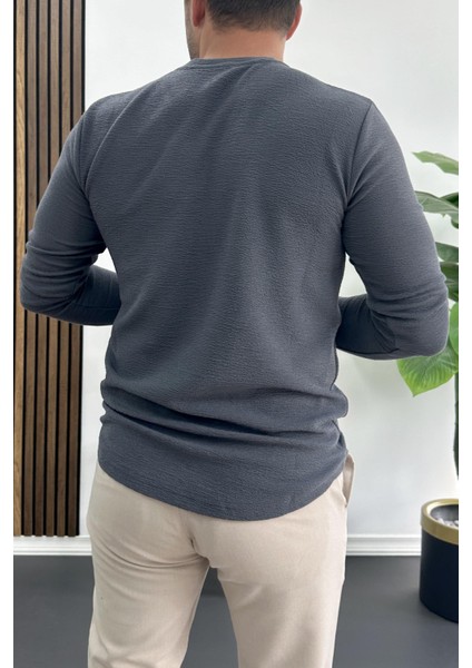 Erkek Oval Kesim Bisiklet Yaka Mevsimlik Sweatshirt Füme EDW421 modelleri