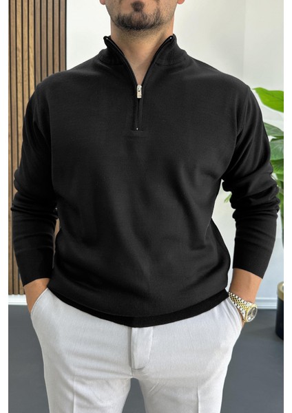 Erkek Yarım Fermuarlı Normal Kalıp Kazak Siyah EDW411 fiyatları